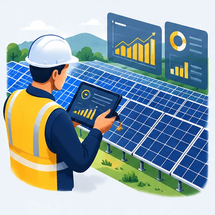 Technician monitoring solar asset performance on a digital dashboard