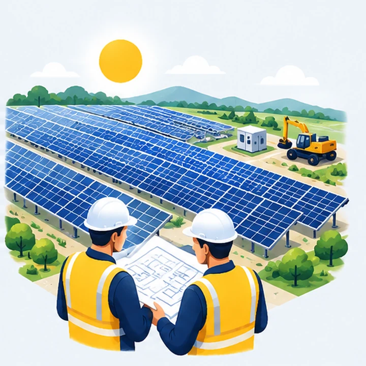 Engineers planning a utility-scale solar EPC project